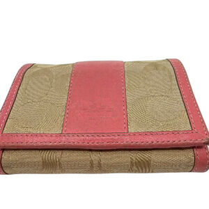 Coach Signature Trifold Pink C Canvas & Leather Wallet
